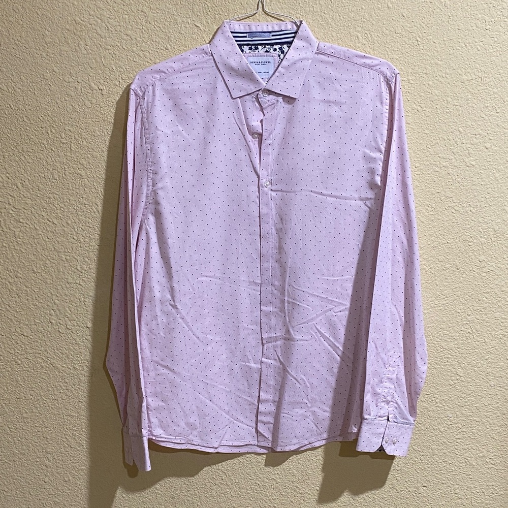 Elegant Light Pink Polka Dot Dress Shirt